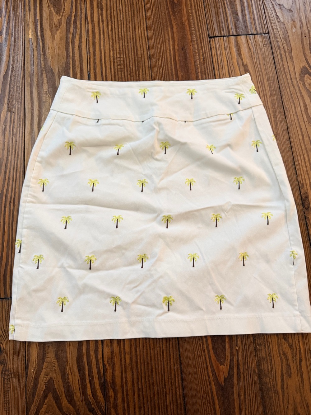 Lulu-B White Mini Skirt with Yellow Palm Embroidery